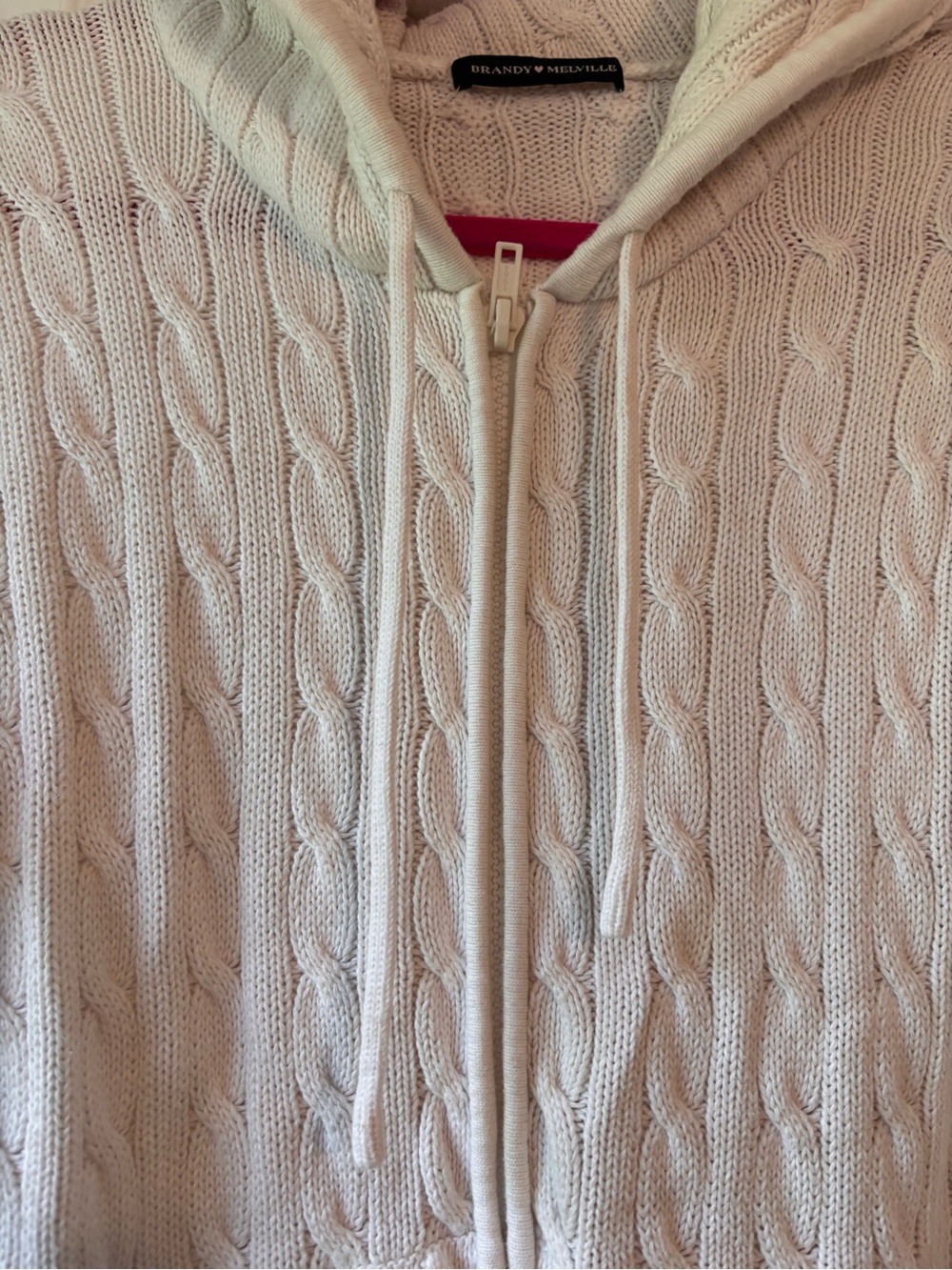 Brandy Melville Cream Cable Knit Zip Hoodie - Picture 6 of 7